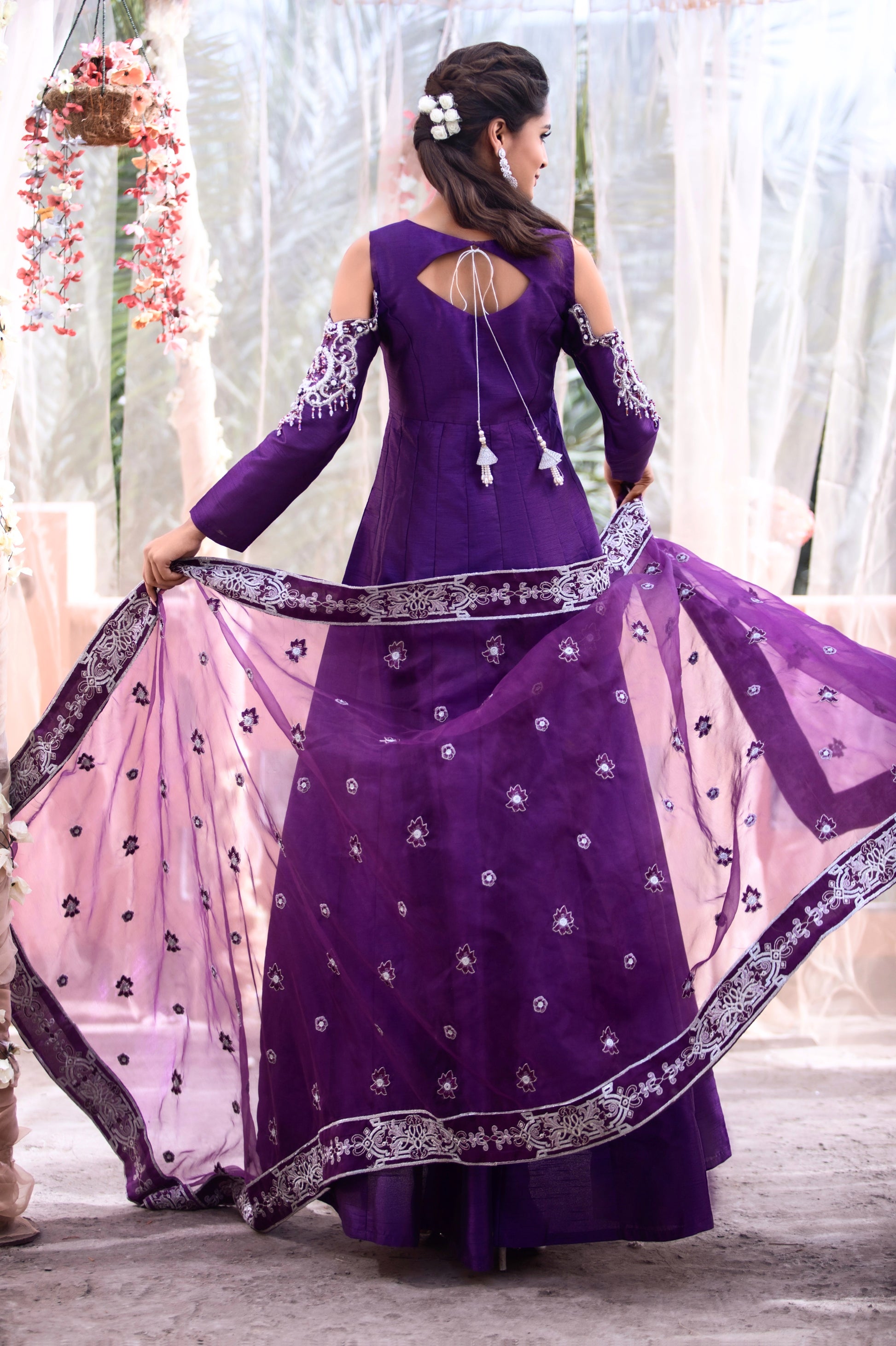 Purple raw silk womens pret for weddings 